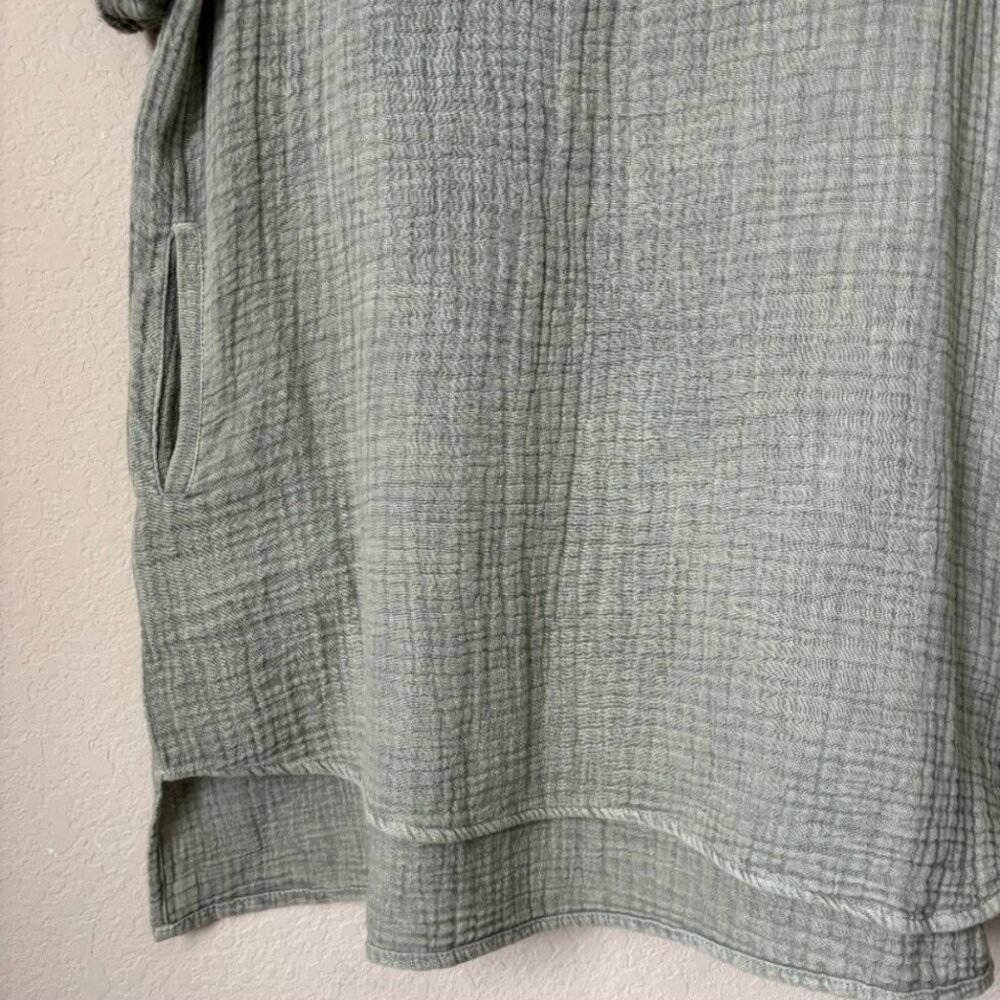 Elan Gauzy Cotton Split Neck Roll Sleeve Shirt Dress - Picture 4 of 7